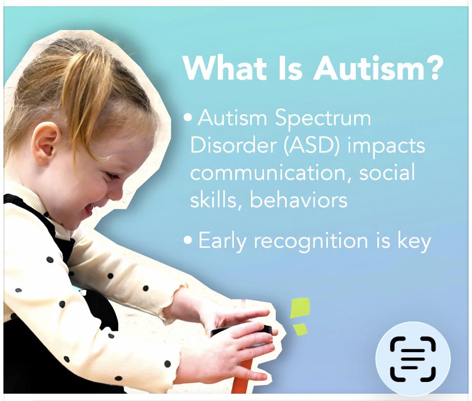 Educational graphic introducing autism and the importance of early recognition